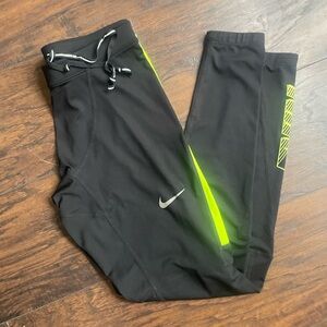 Nike Black and Neon Yellow Leggings